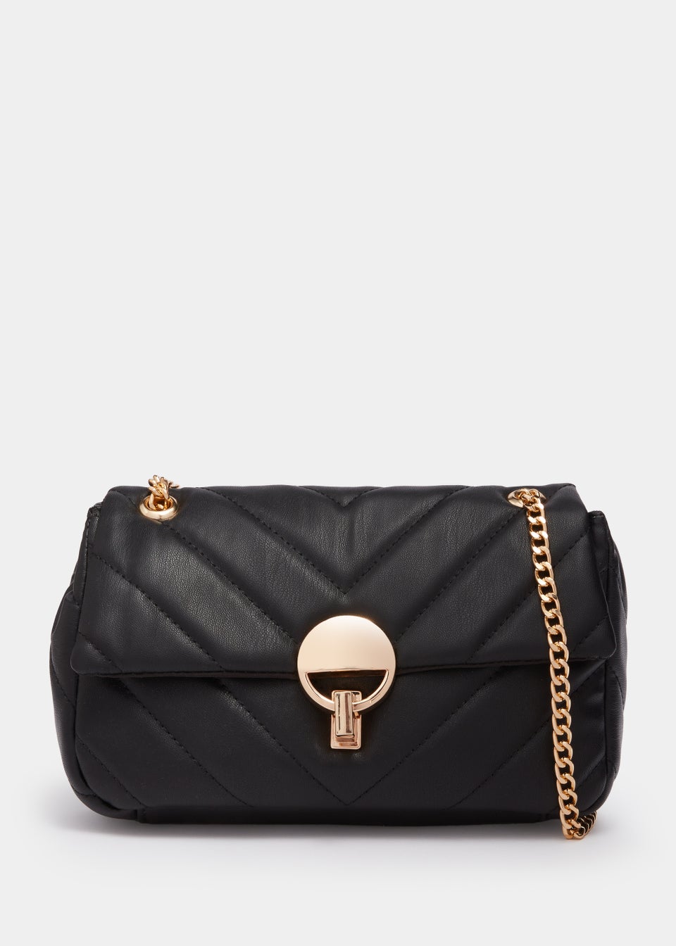Black Quilted Chain Flap Bag - Matalan