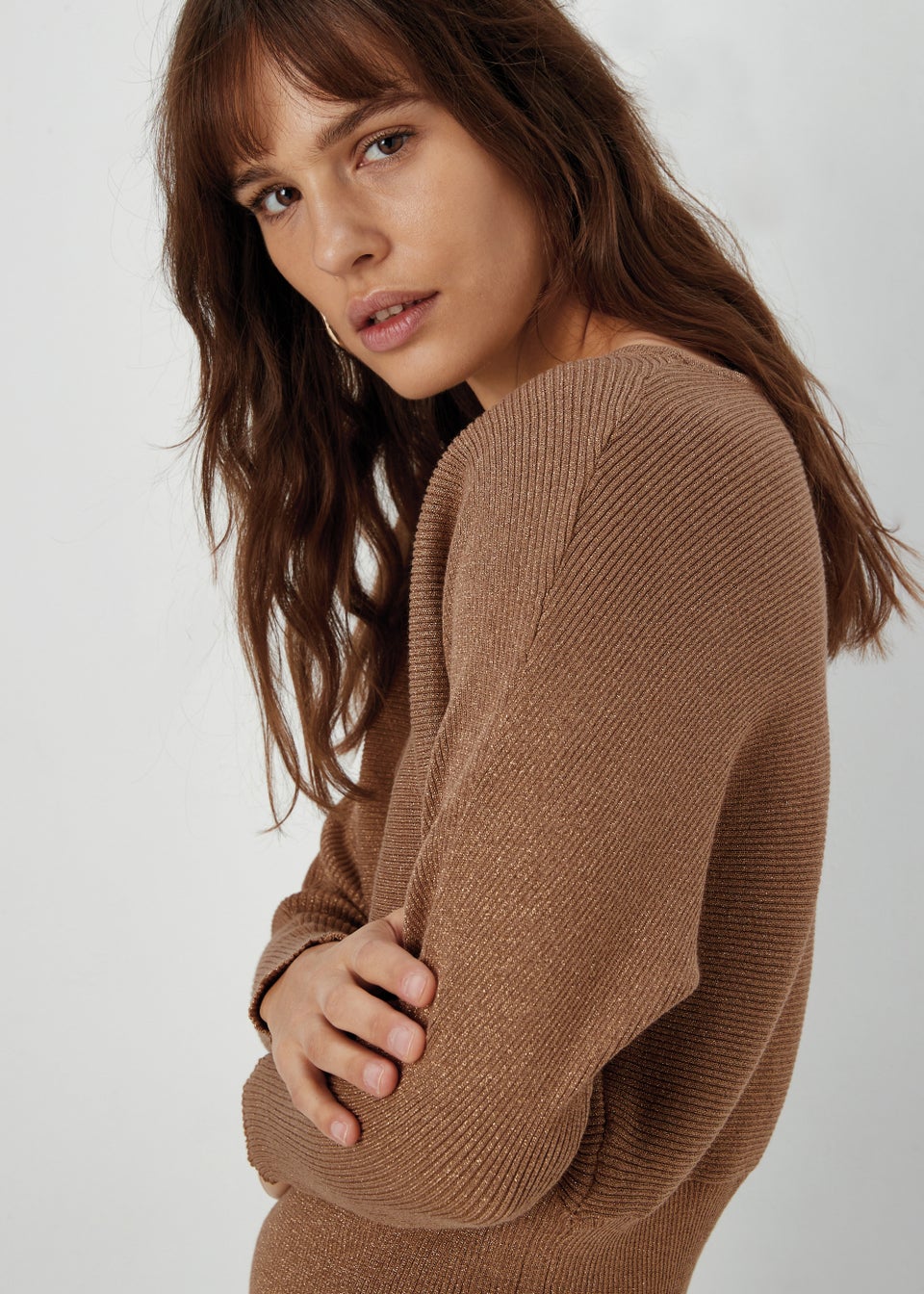 Et Vous Gold Metallic Batwing Knit Jumper