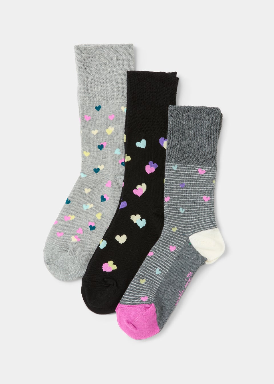 3 Pack Multicoloured Heart Socks