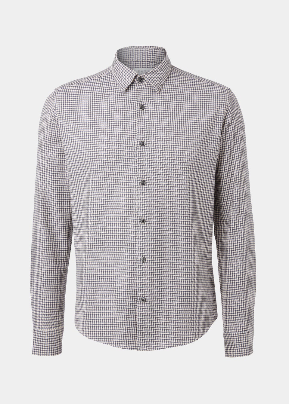 Ecru Houndstooth Check Print Smart Shirt