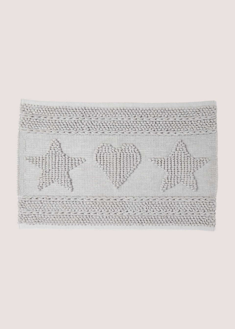 Grey Heart & Star Bath Mat (80cm x 50cm)