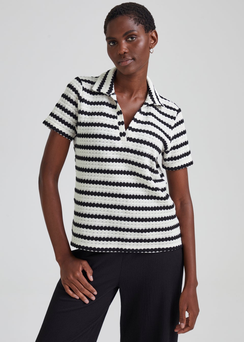 Black Stripe Polo Shirt - Matalan