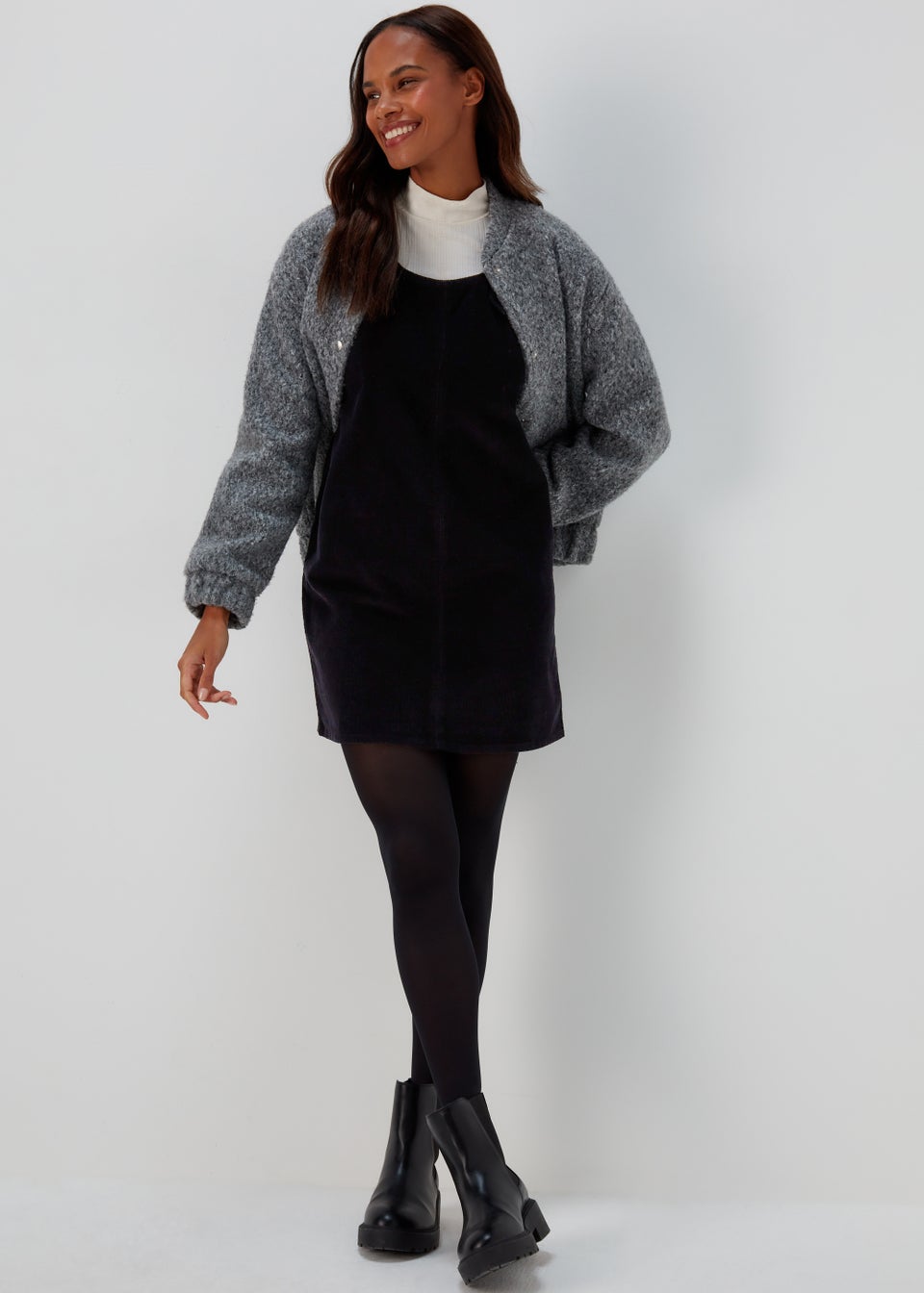 Black Cord Buckle Pinafore Dress Matalan
