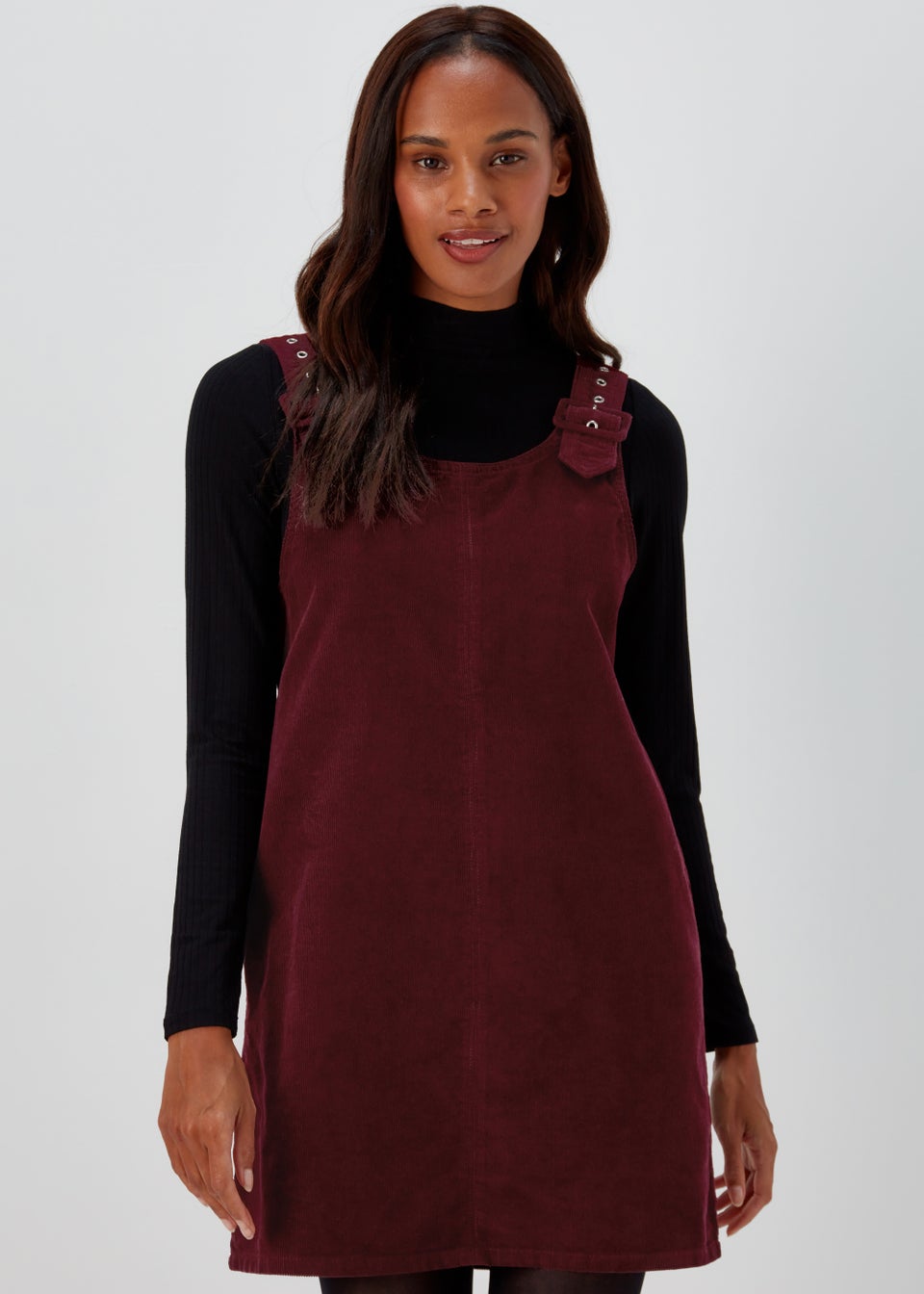 Burgundy Buckle Cord Pinafore