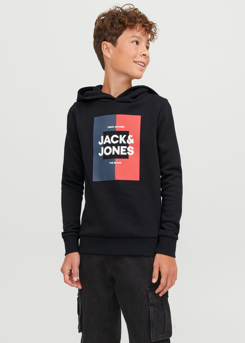 Jack & Jones Junior Oscar Black Logo Hoodie (6-16yrs)