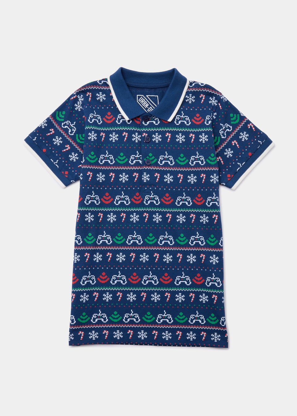 Boys Navy Christmas Gaming Polo Shirt (4-13yrs)