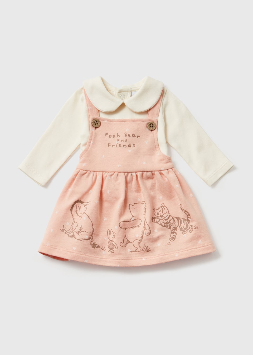 Baby Pink Disney Winnie the Pooh Dress & Cream T-Shirt Set (Newborn-12mths)