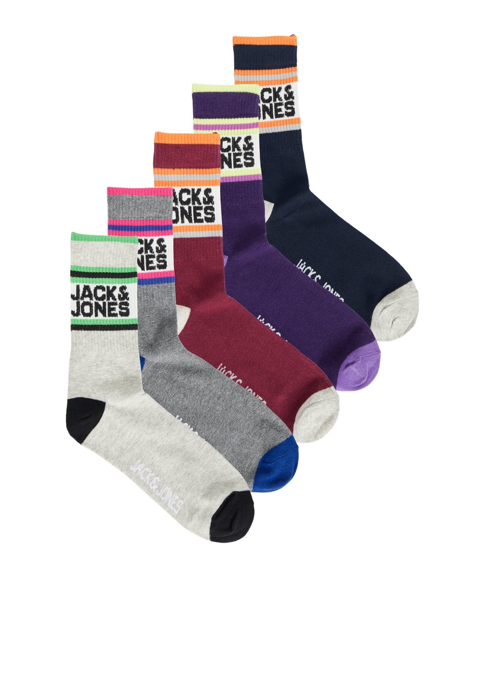 Jack & Jones Junior 5 Pack Multicoloured Logo Tennis Socks (Older 1-9)