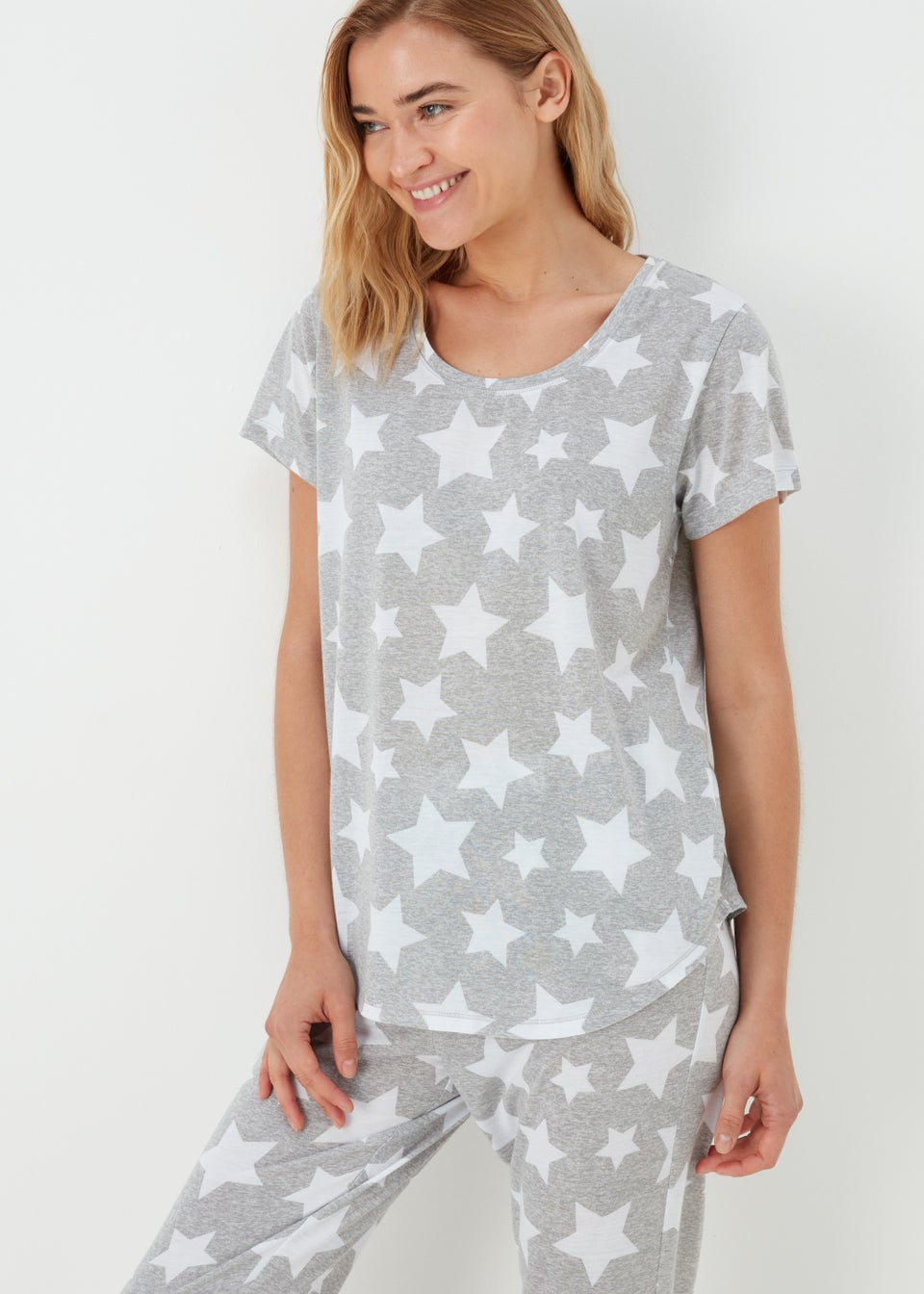 Grey Marl Star Print Pyjama Set