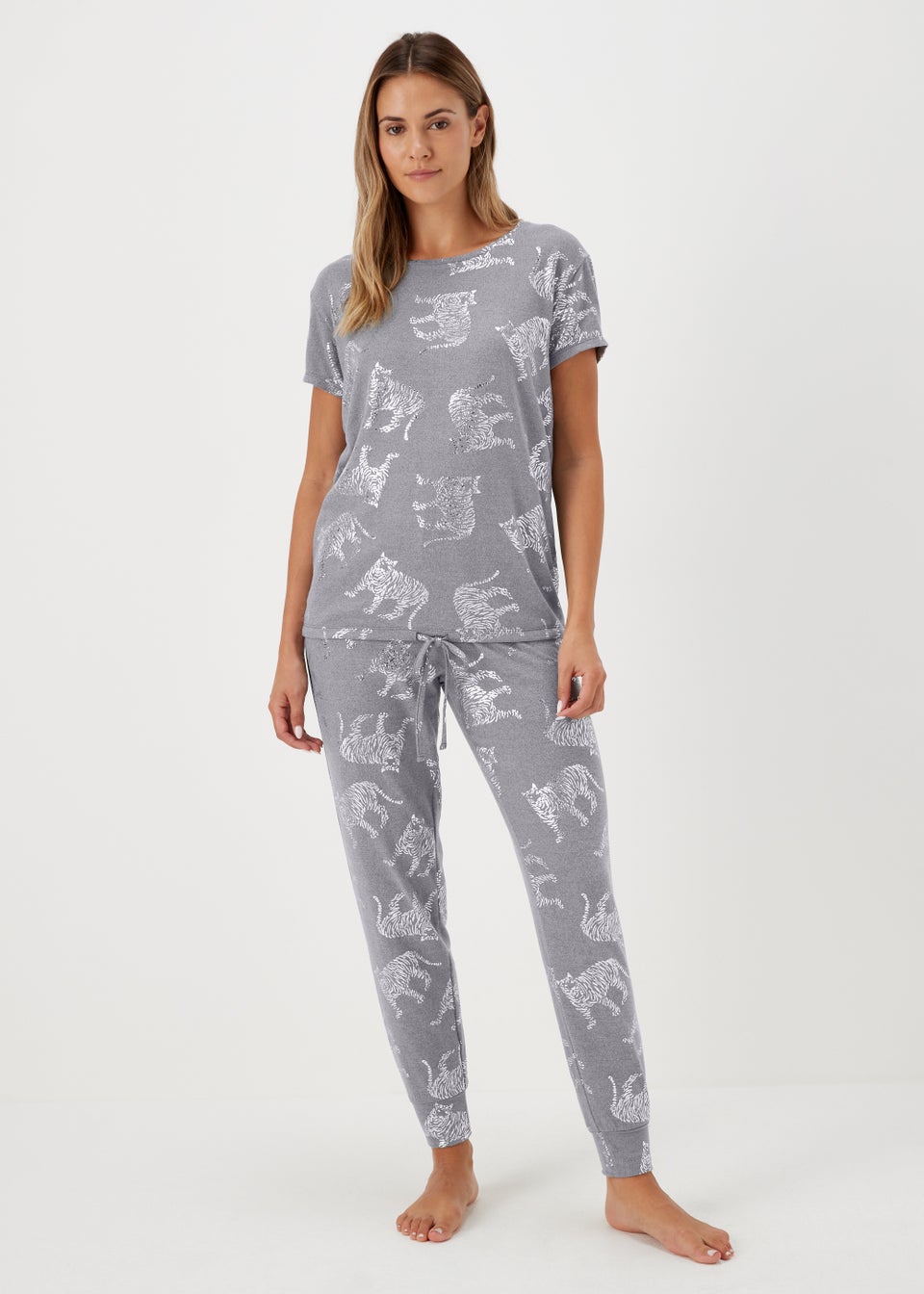 Charcoal Silver Foil Tiger Pyjama Set