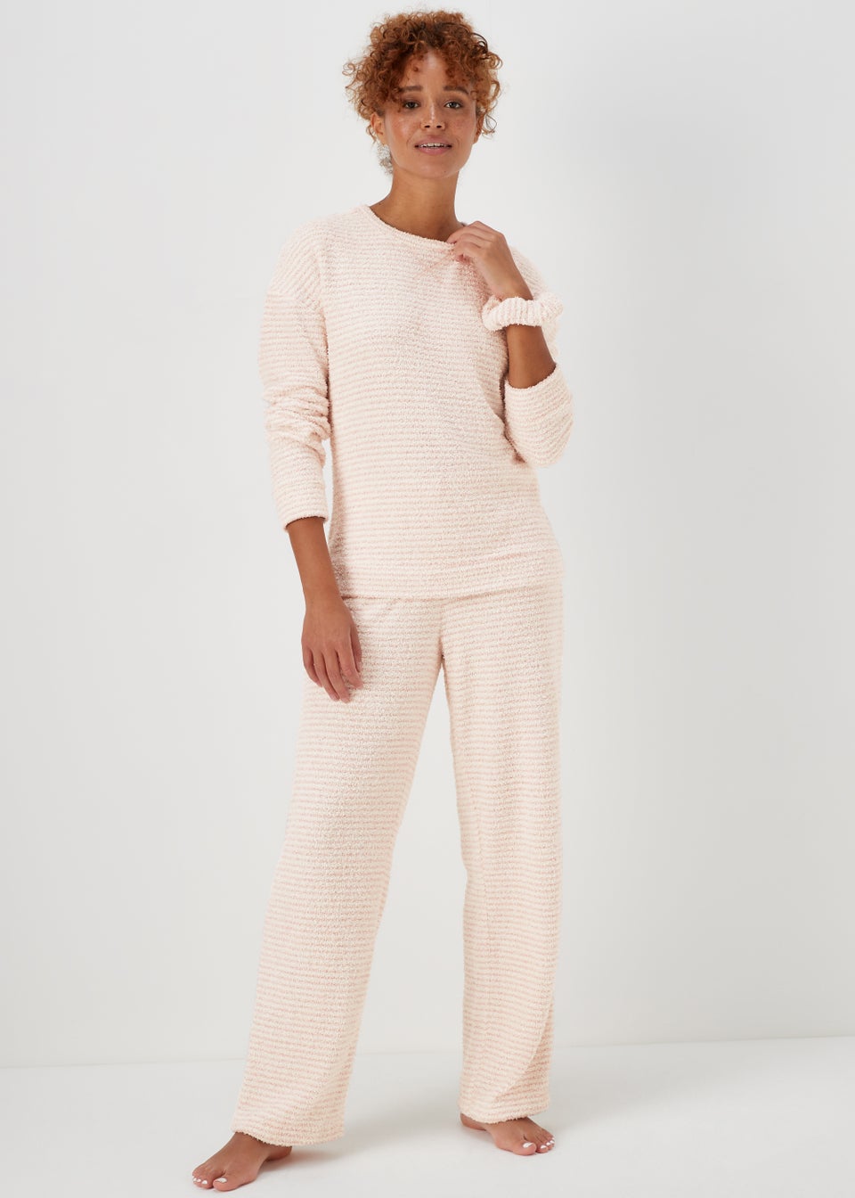 Pink Stripe Knitted Lounge & Scrunchie Set