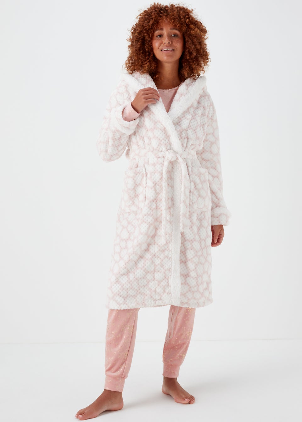 Pink Print Textured Dressing Gown