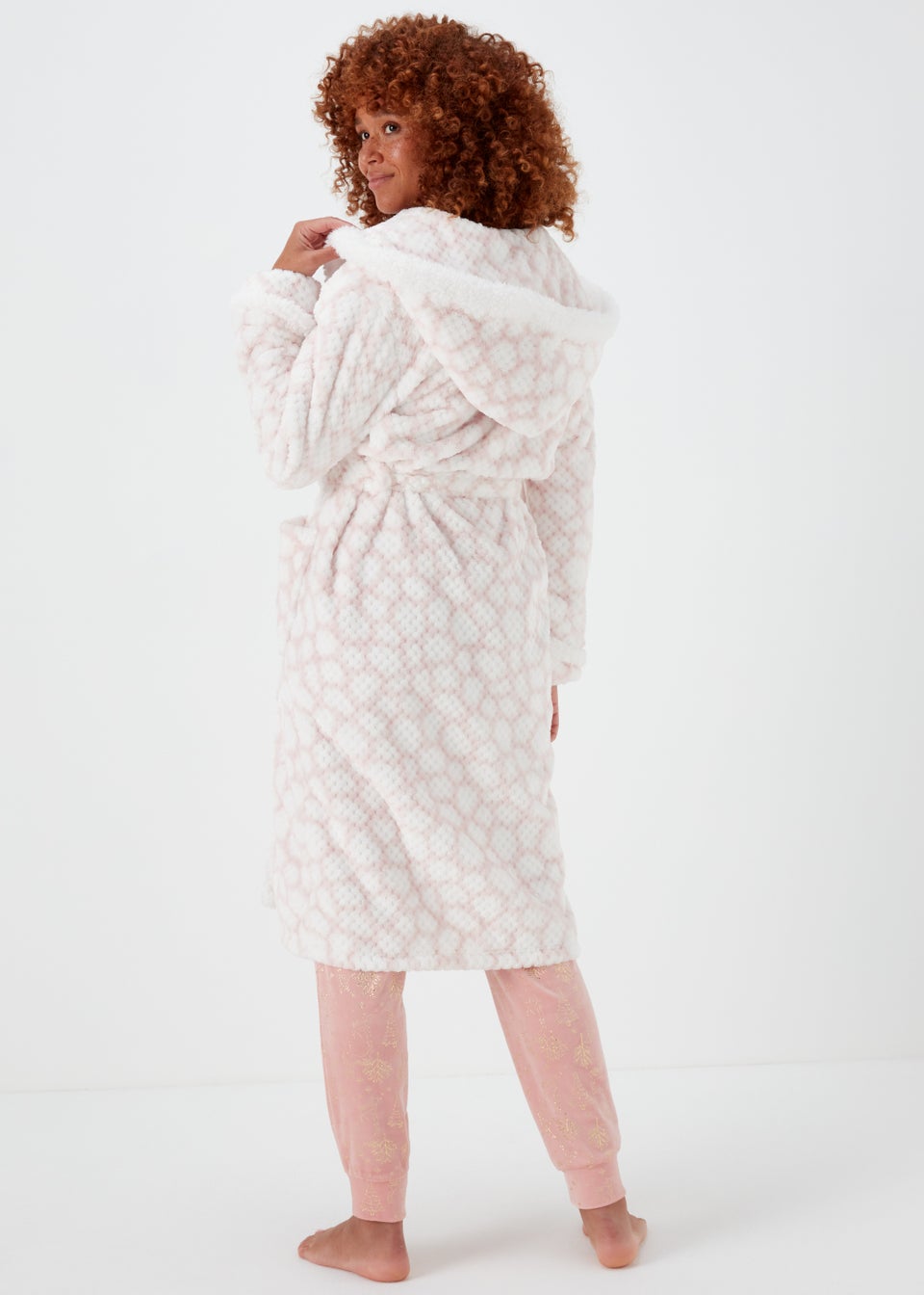 Pink Print Textured Dressing Gown