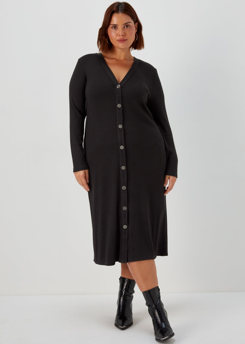 Papaya Curve Black Jersey Button Midi Dress