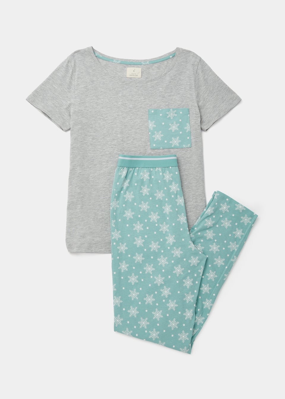 Grey Marl Snowflake Print Christmas Pyjama Set