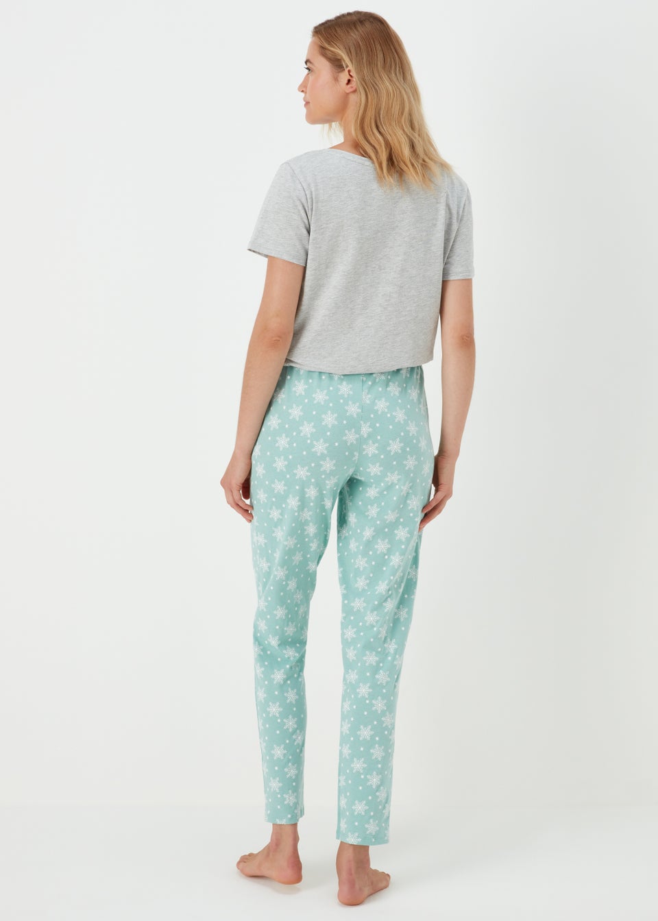 Grey Marl Snowflake Print Christmas Pyjama Set