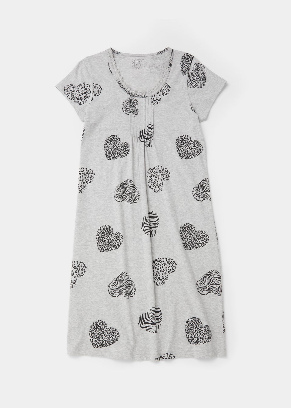 Grey Marl Lace Heart Print Nightie