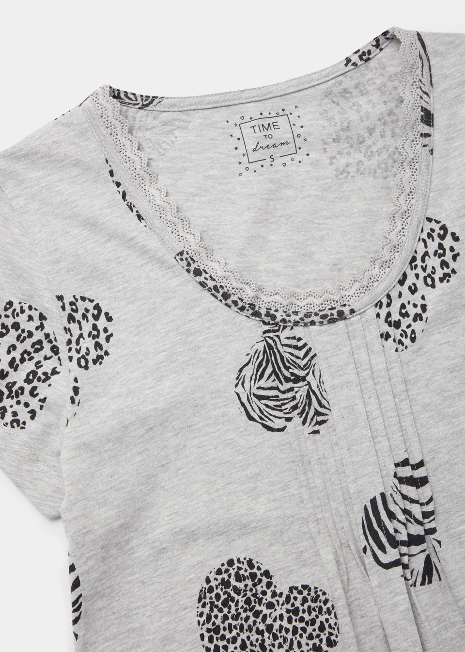 Grey Marl Lace Heart Print Nightie