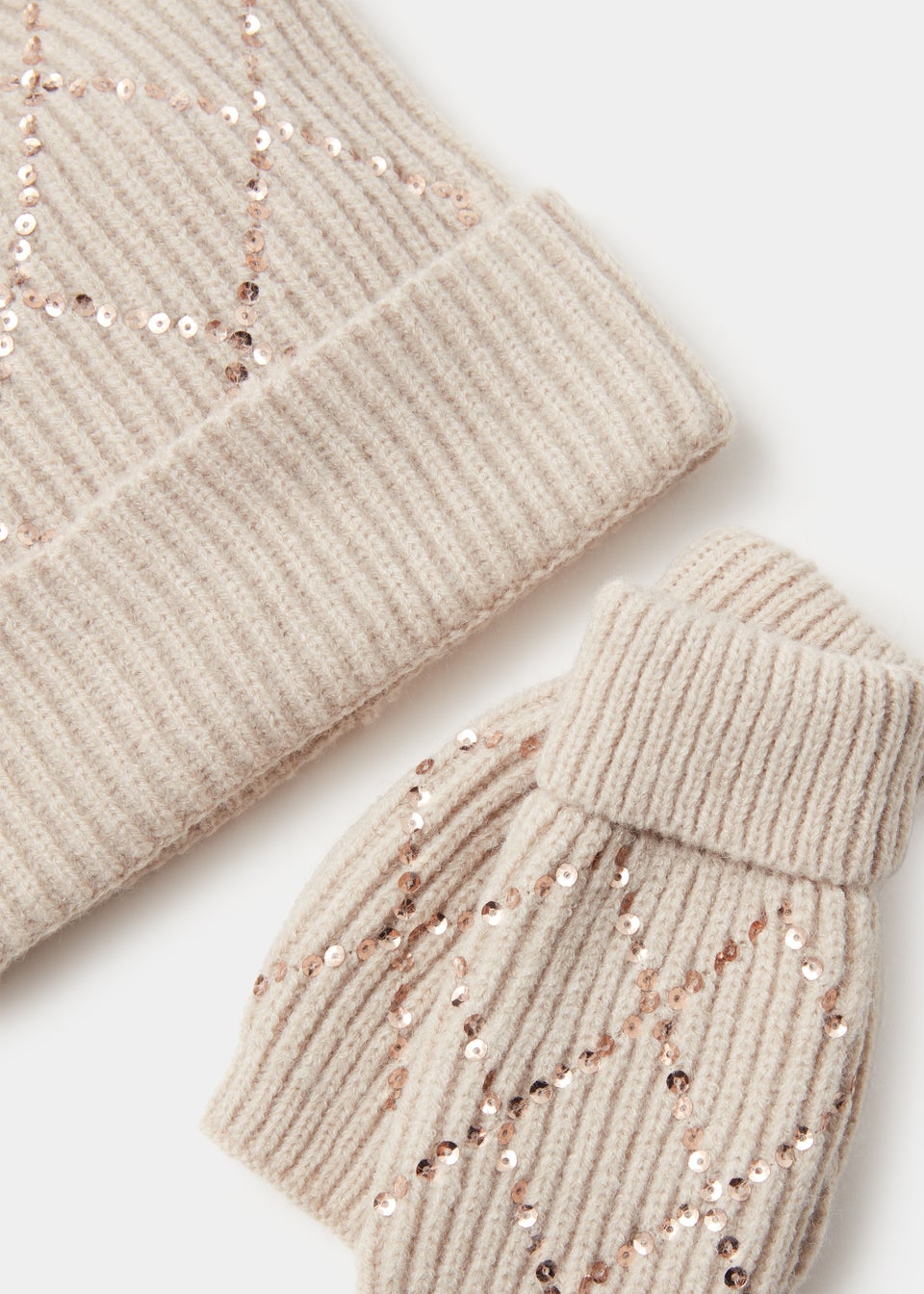 Pink Diamond Print Sequin Hat & Gloves Set
