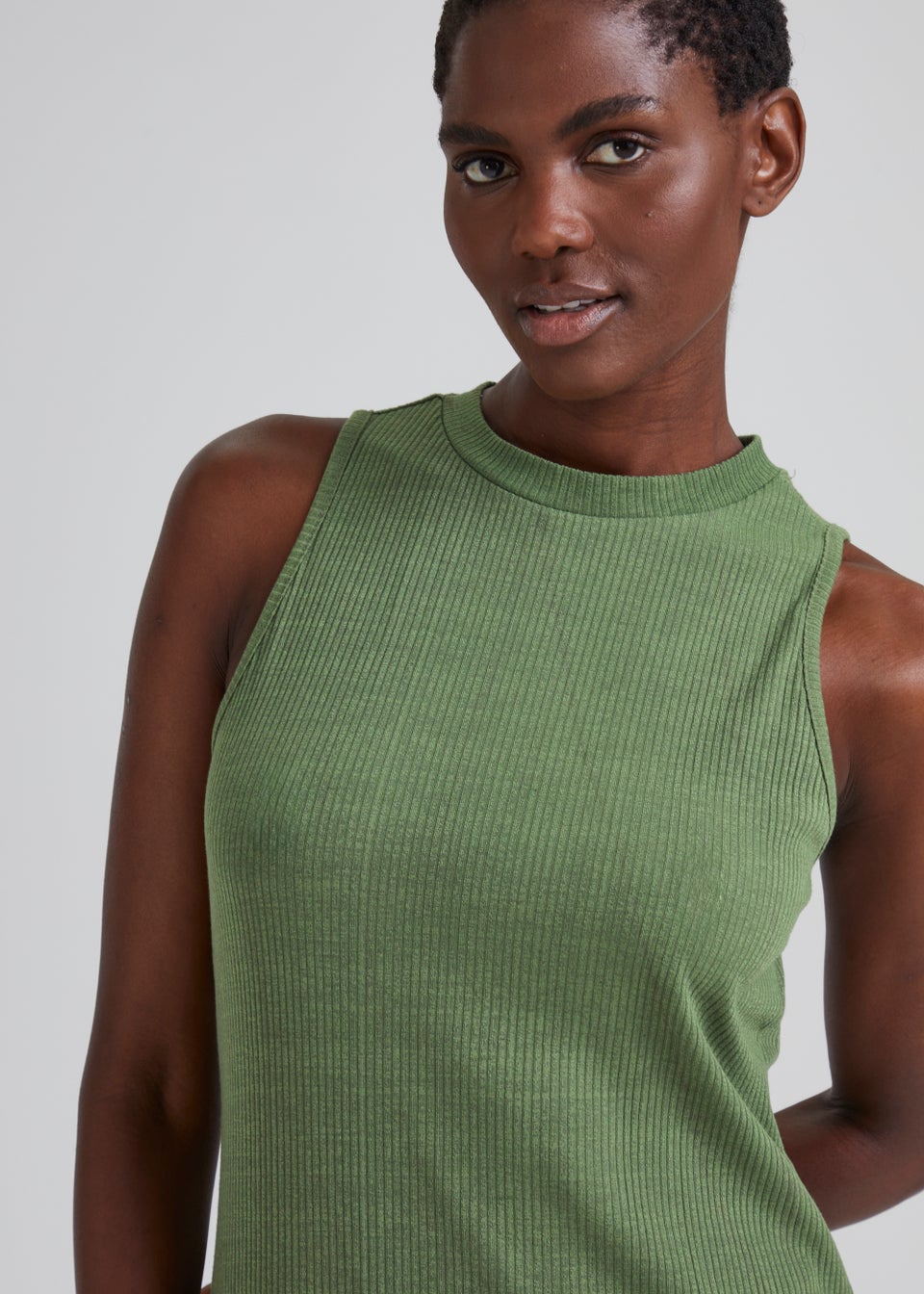 Khaki Racer Ribbed Midi Dress Matalan