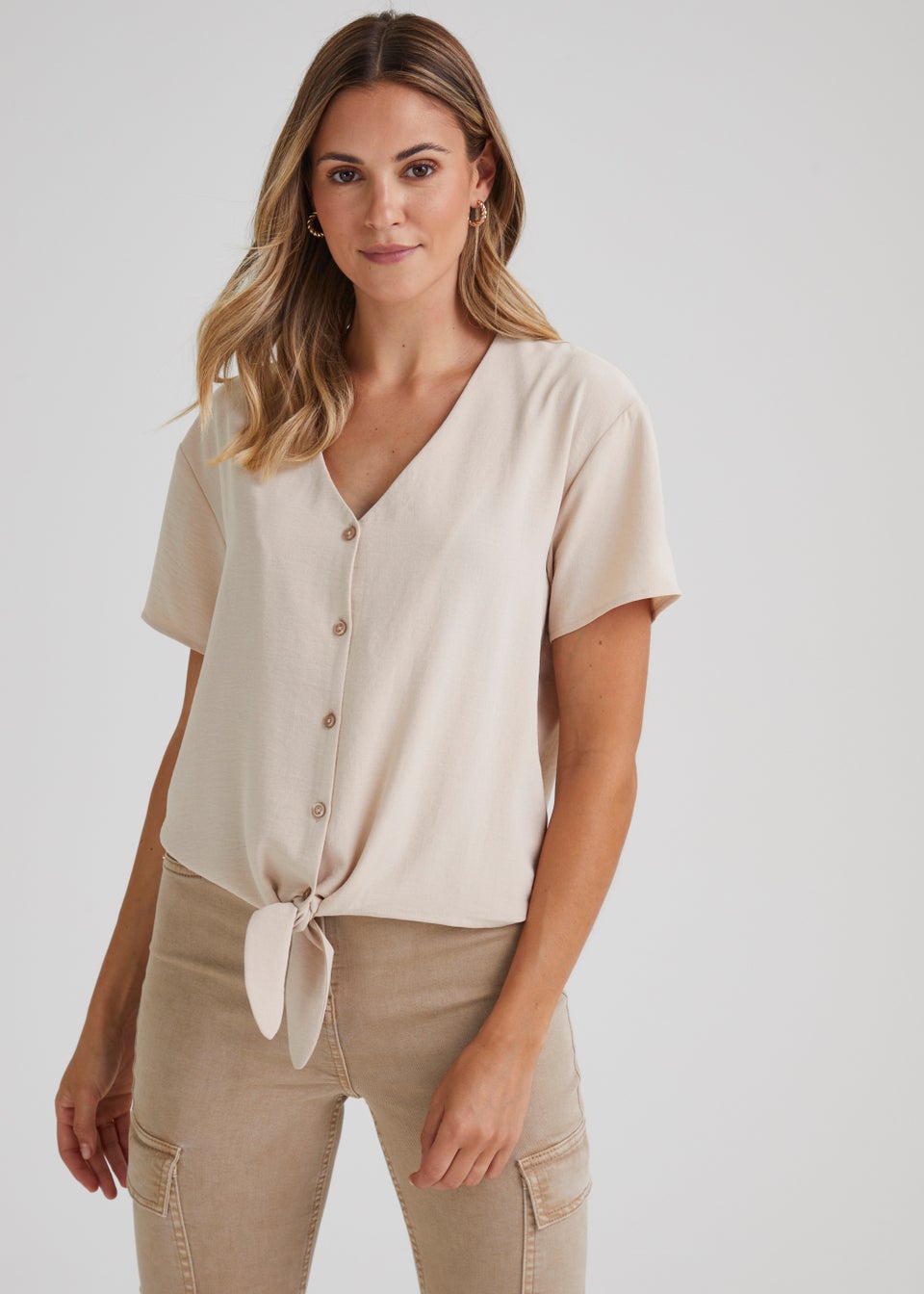 Stone Tie Front Blouse