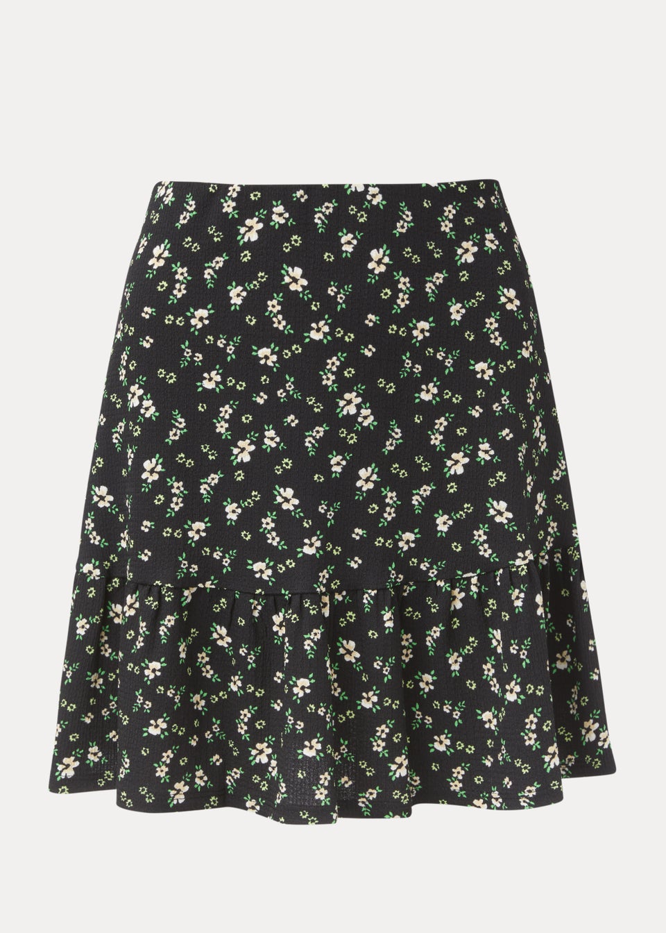 Black Floral Crinkle Jersey Mini Skirt