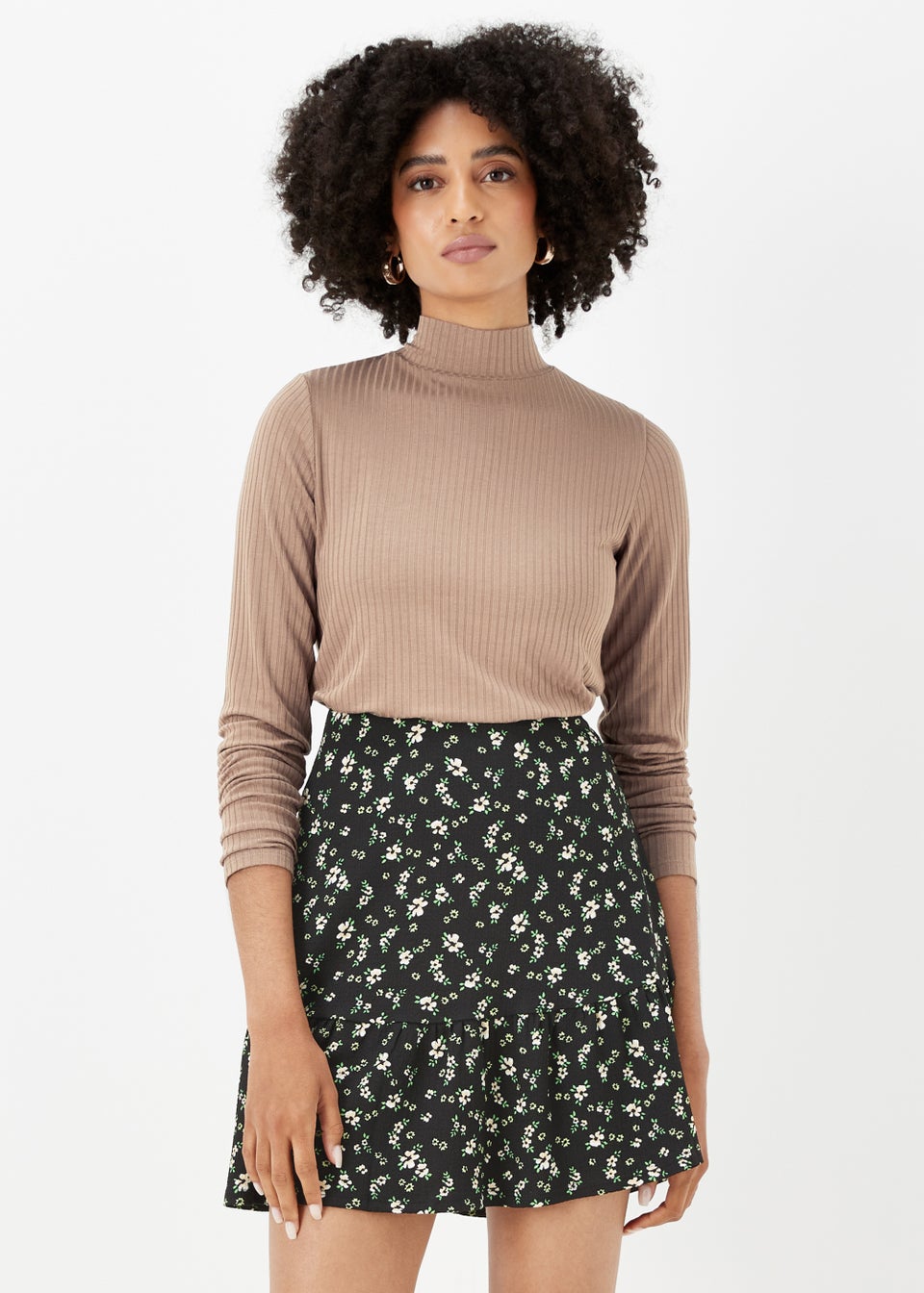 Black Floral Crinkle Jersey Mini Skirt - Matalan