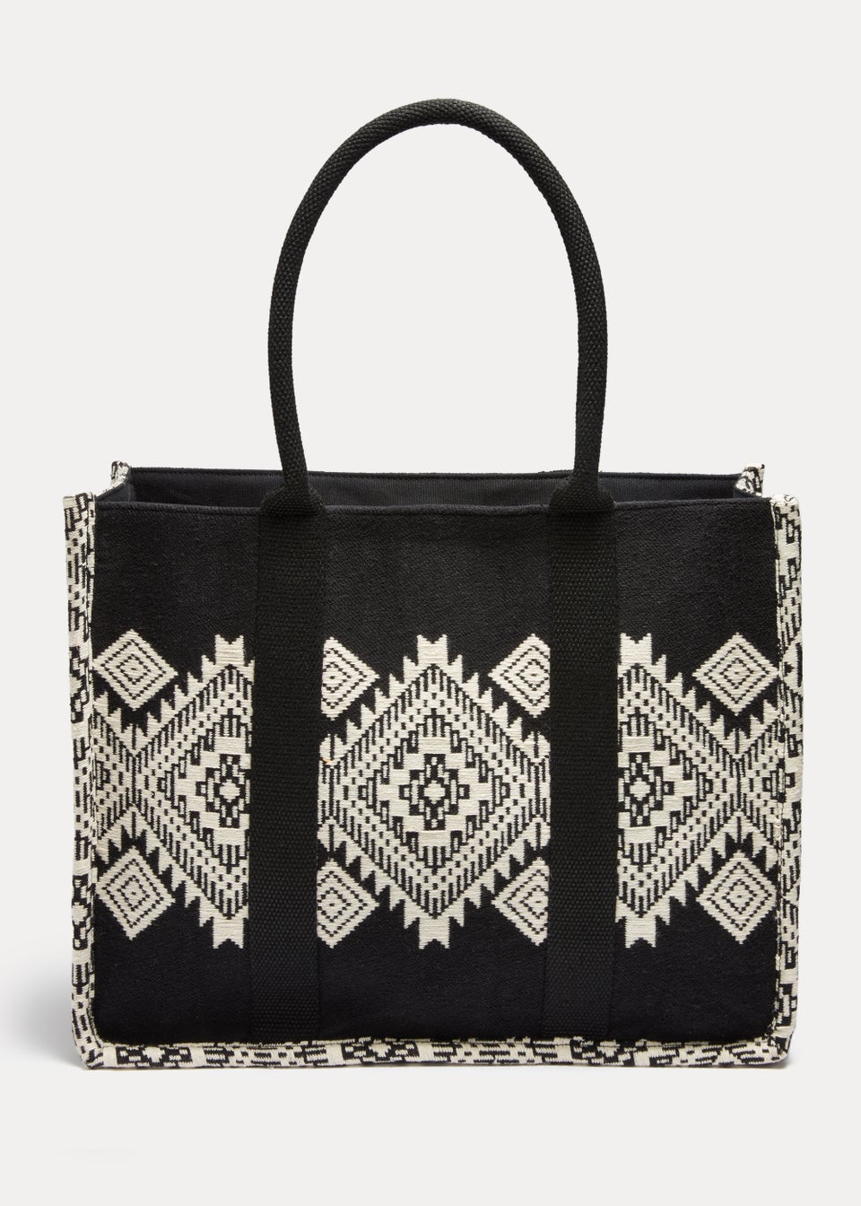 Black & White Jacquard Tote Bag - Matalan