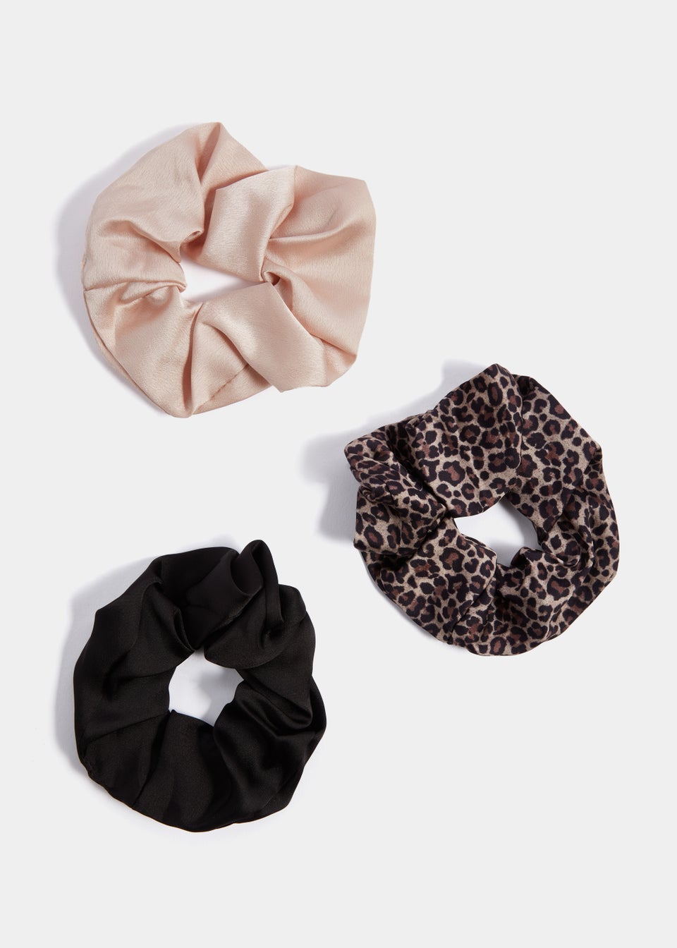 3 Pack Plain & Leopard Print Scrunchies