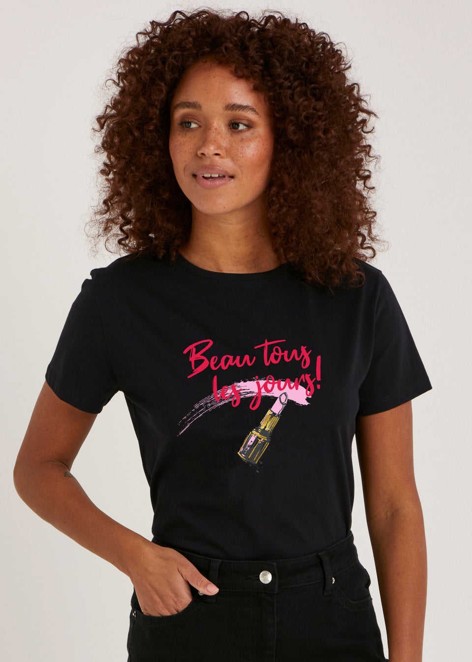 Black Lipstick Print T-Shirt - Matalan