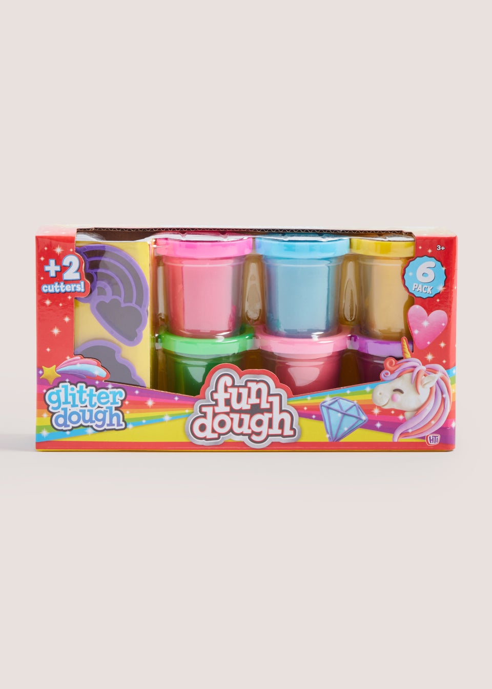 Kids 6 Pack Glitter Dough & 2 Cutters Set (5cm x 5cm x 5.5cm)