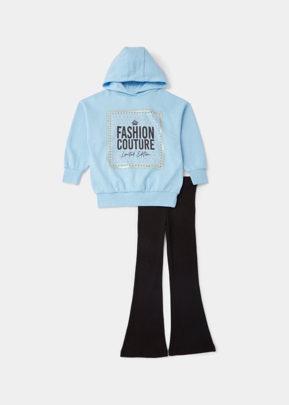 Girls Blue Fashion Couture Hoodie & Black Flared Leggings Set (4-13yrs)