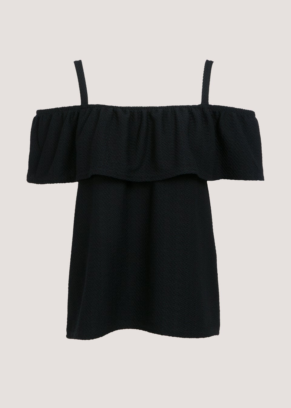 Black Textured Strap Bardot Top