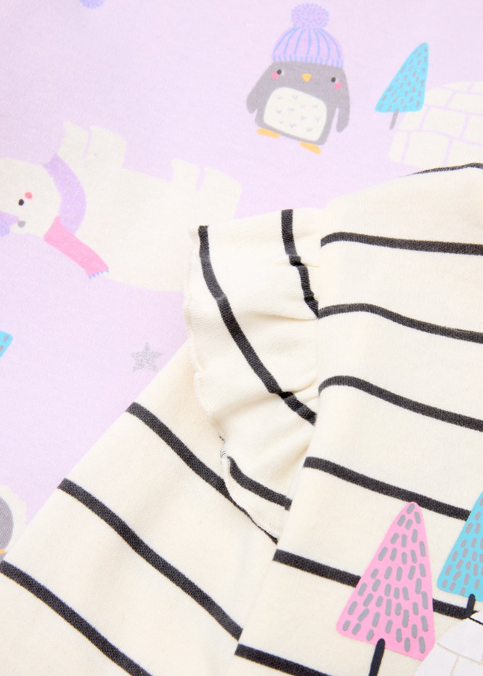 Girls 2 Pack Stripe & Arctic Animal Pyjama Sets (9mths-5yrs)