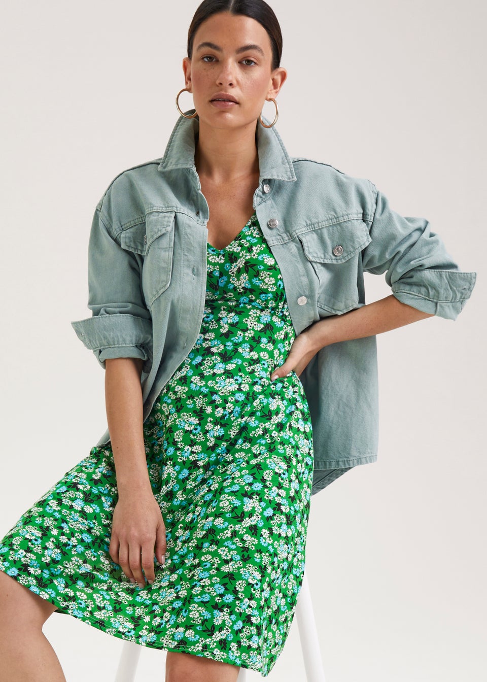 Green Ditsy Floral Mini Dress
