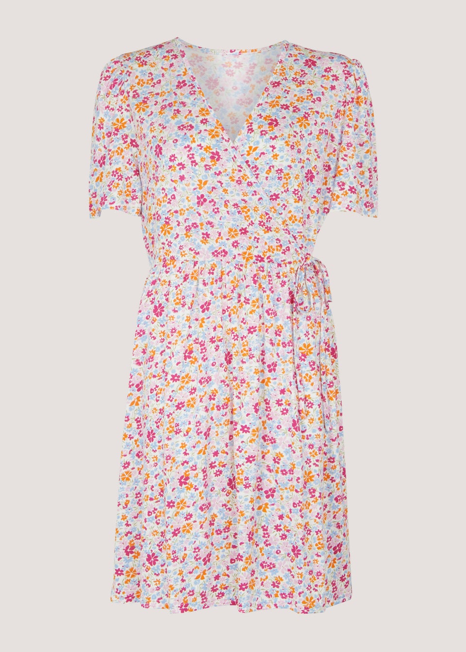 White Ditsy Floral Mini Wrap Dress