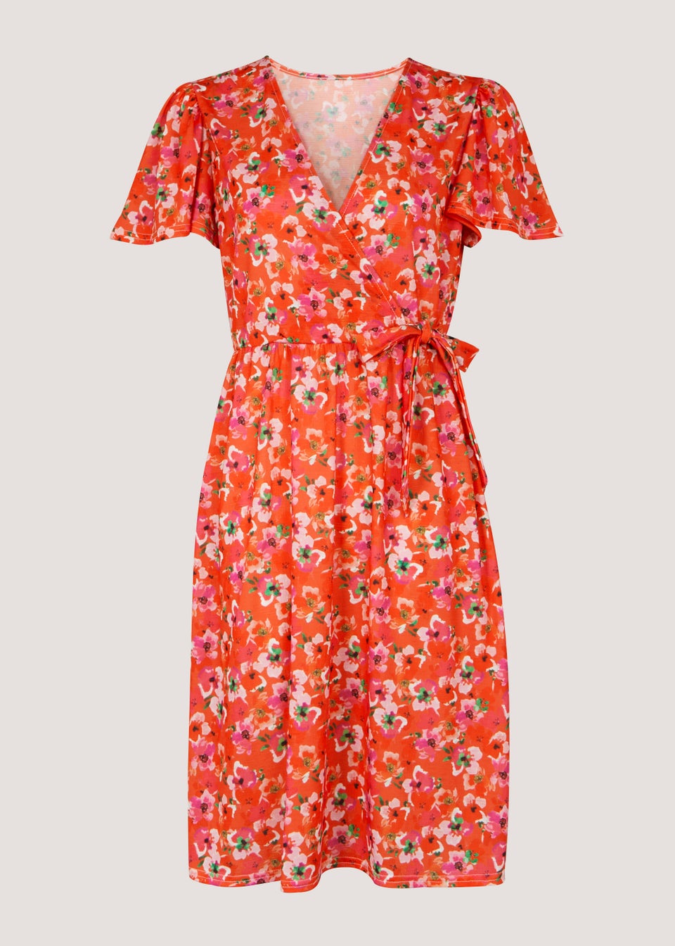 Orange Floral Wrap Mini Dress