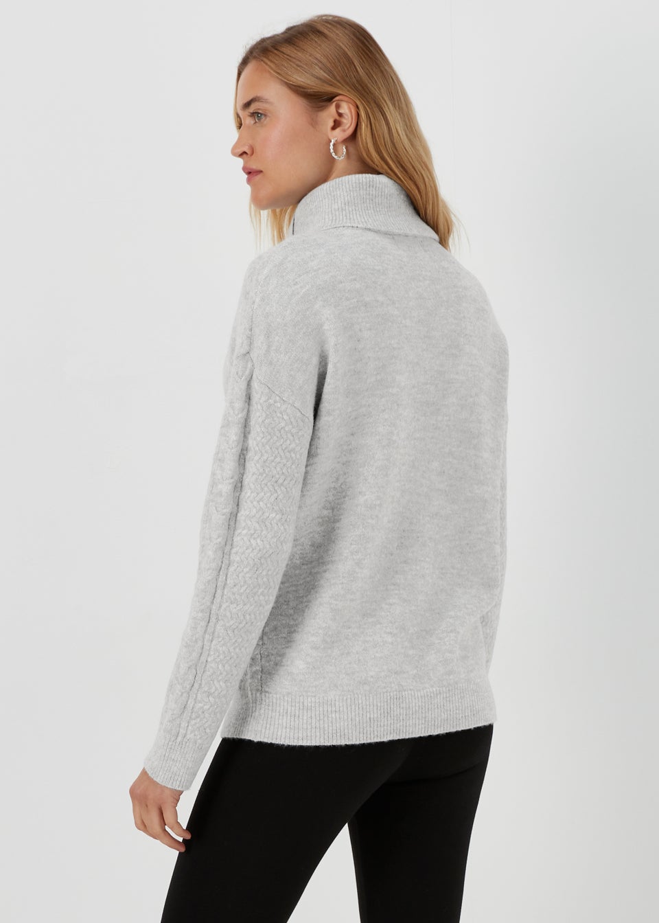 Grey Half Zip Cable Knit Jumper