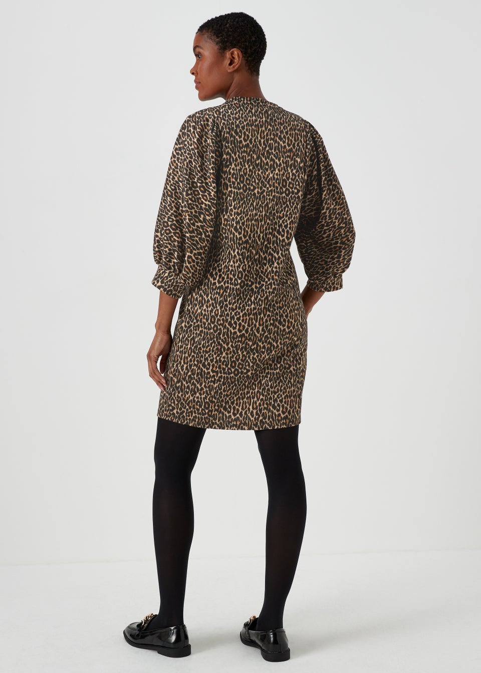 Tan Jacquard Leopard Print Dress