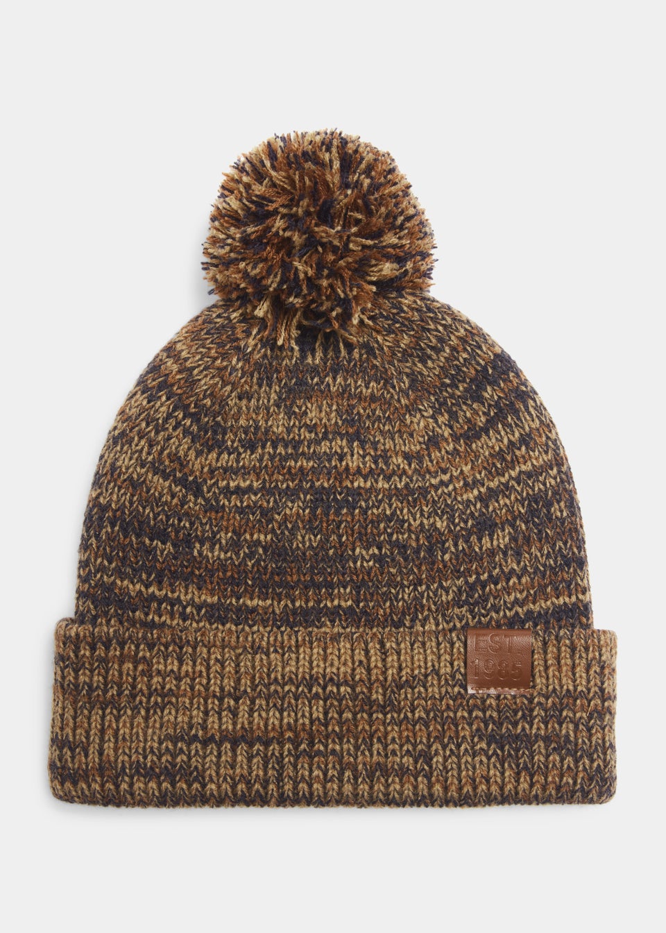 New Orleans City Name Three Stripe Circular Patch Pom Beanie Winter Hat (Black/Khaki
