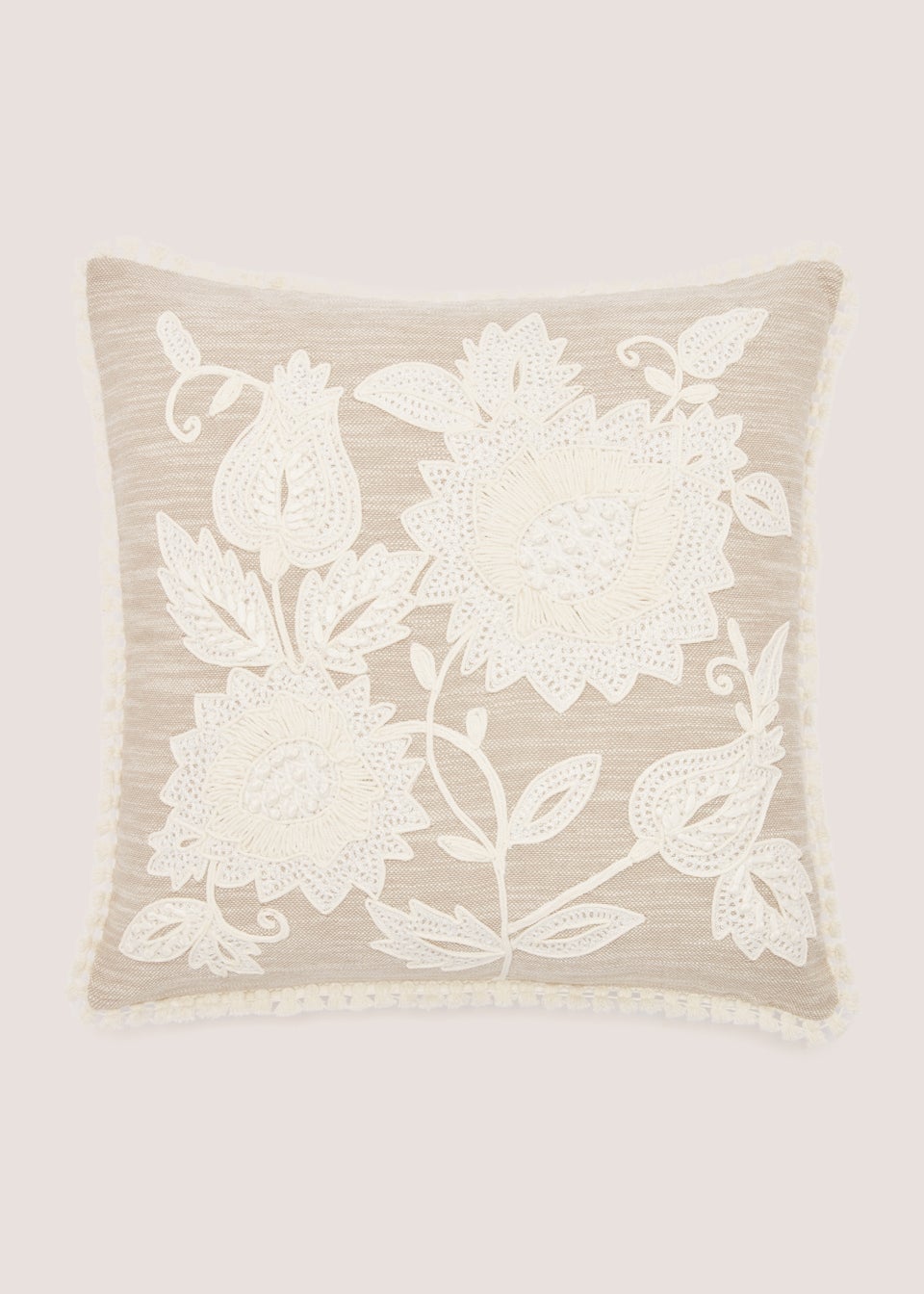 Beige & Cream Embellished Floral Cushion (43cm x 43cm)