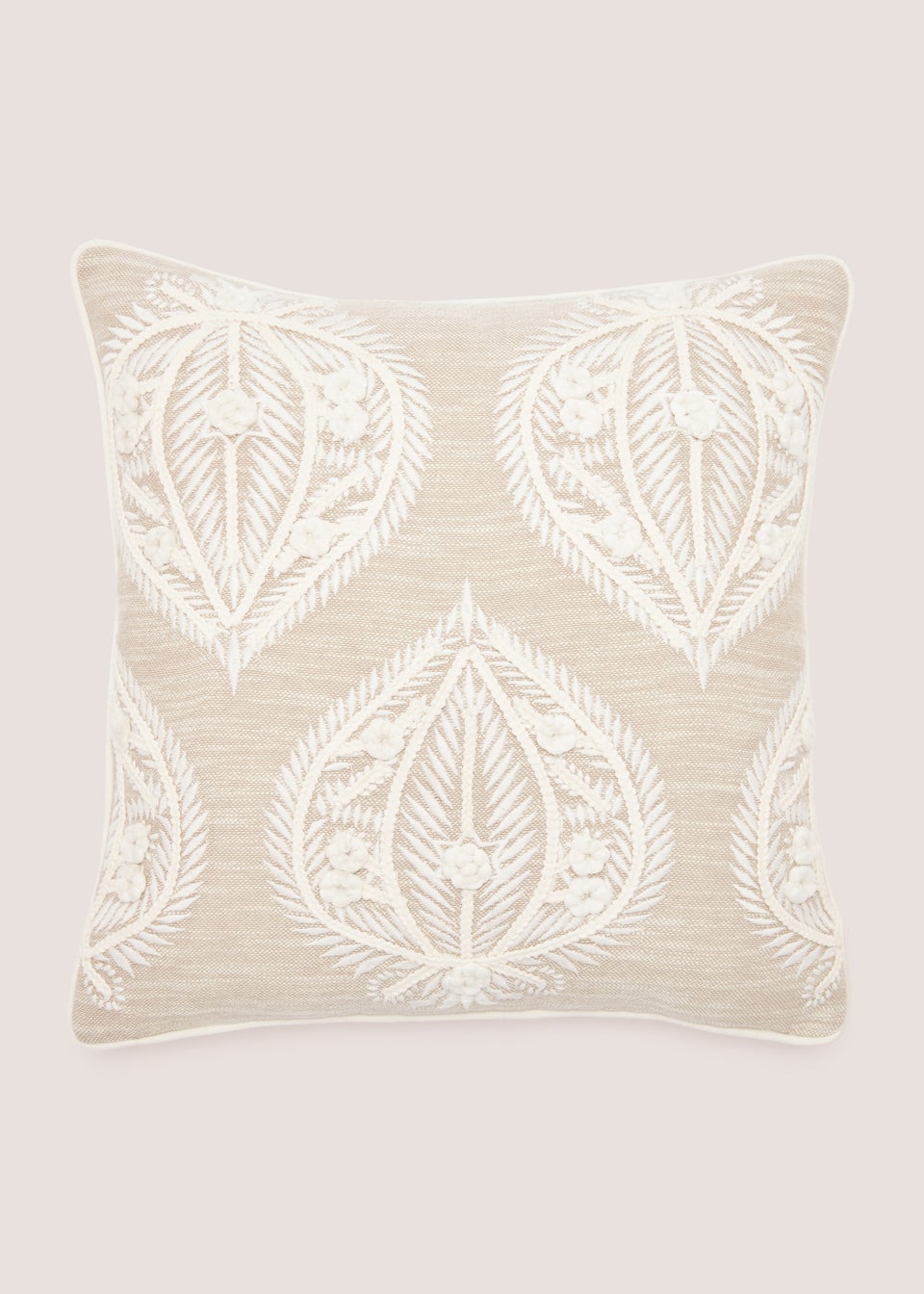 Beige & Cream Embellished Leaf Cushion (43cm x 43cm)