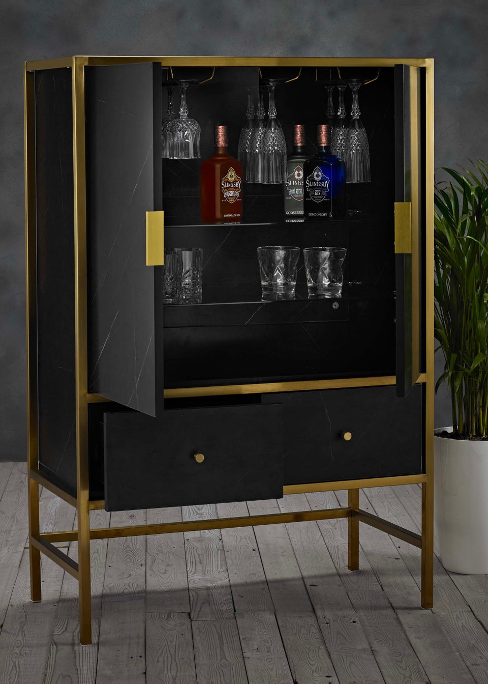 LPD Furniture Monaco Drinks Cabinet Black (1200x400x800mm)