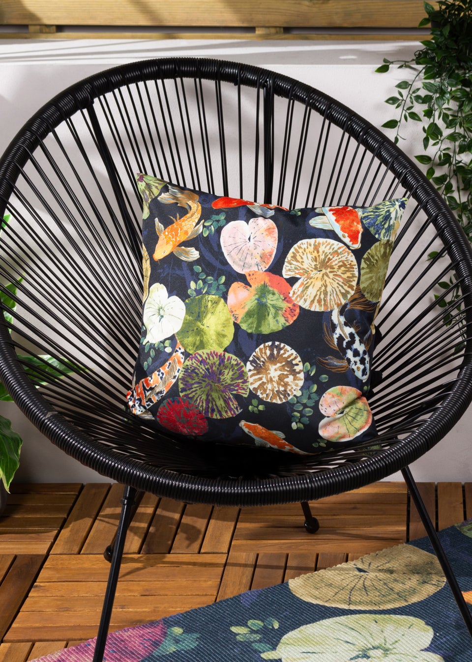 Paoletti Koi Pond Outdoor Filled Cushion 43cm x 43cm x 8cm Matalan