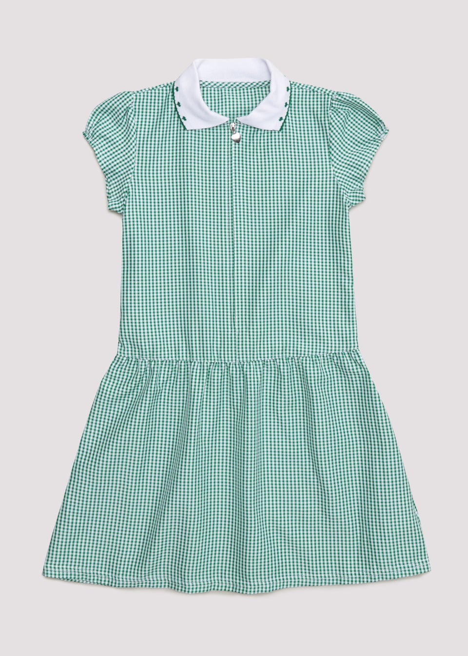 Girls Green Knitted Collar Gingham School Dress (3-14yrs)
