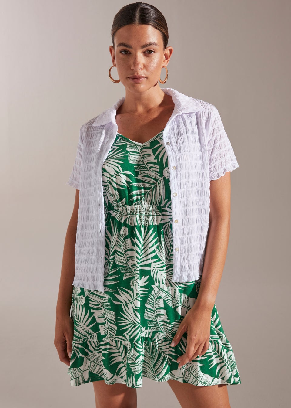 Green and white deals leaf print dress