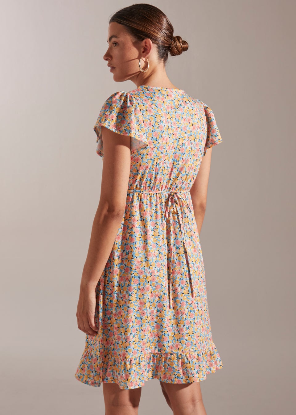 Multicoloured Ruched Angle Sleeve Midi Dress
