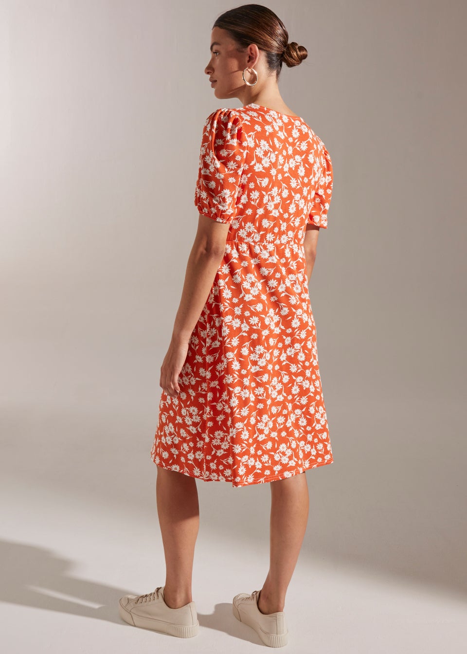 Orange Floral Midi Dress