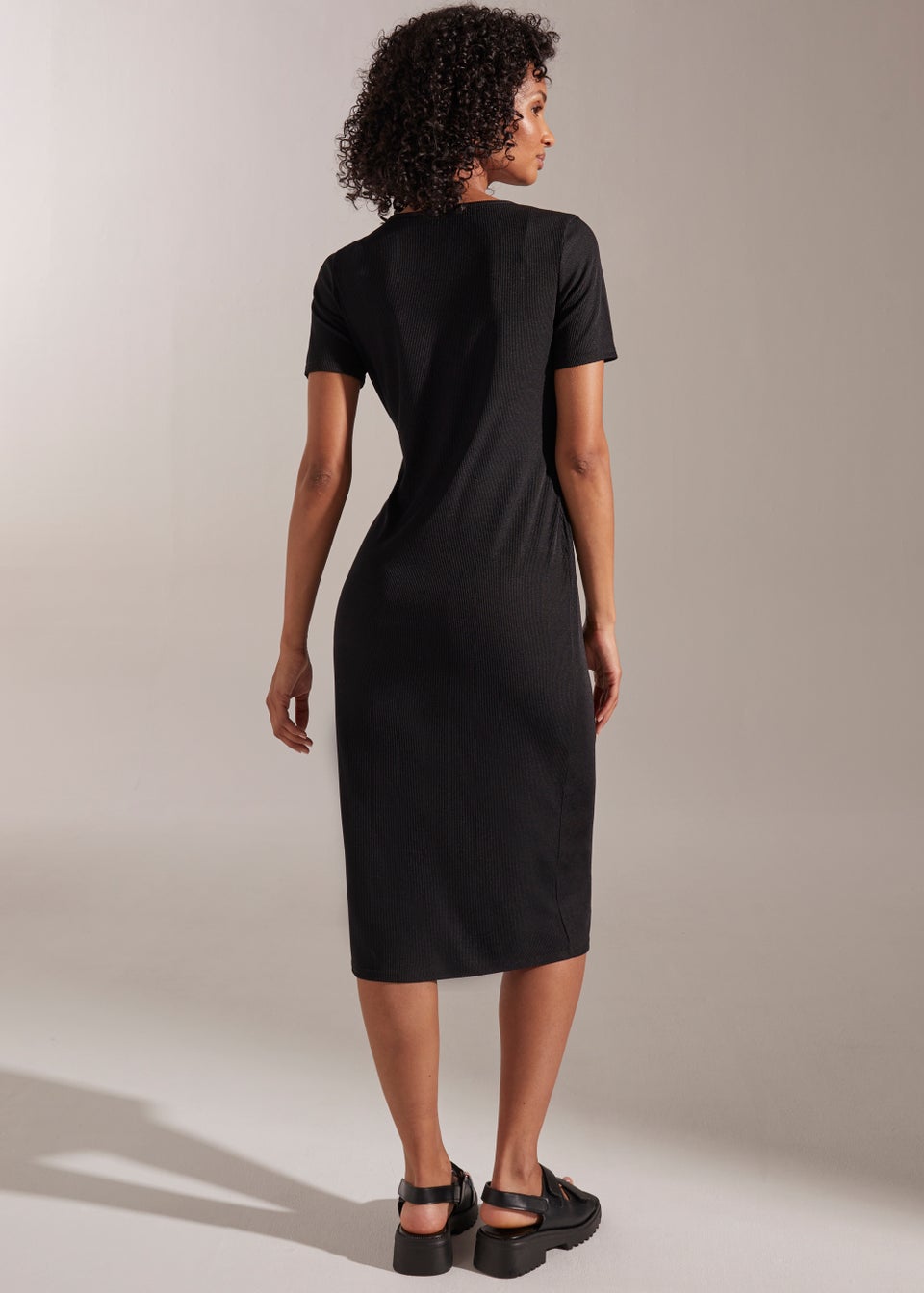 Black Tie Waist Ribbed Dress