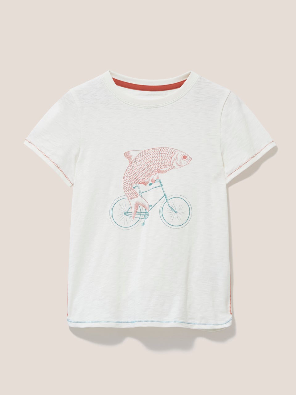 T-Shirt mit Fisch- und Fahrradmotiv